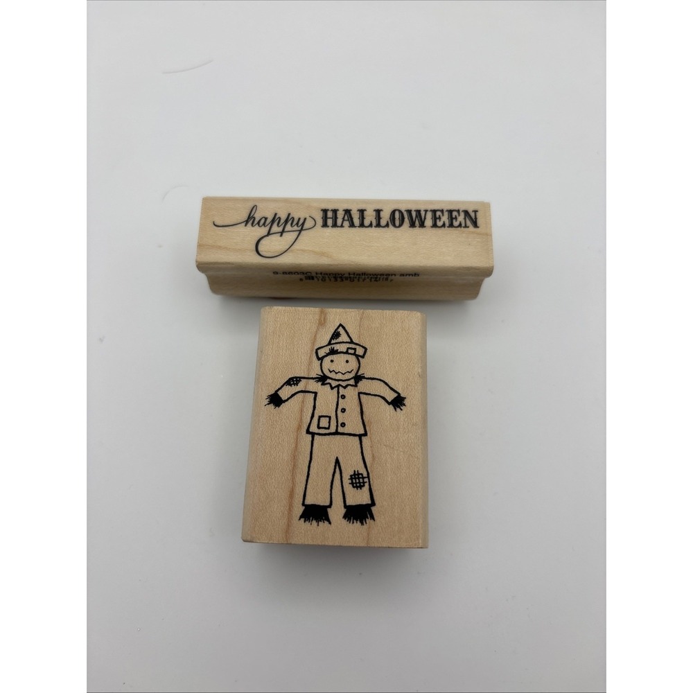 A Muse Artstamps Happy Halloween 9-8603C & Scarecrow 2-2613E Rubber Stamps Cards